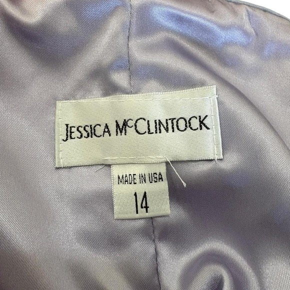 Vtg 90s Jessica McClintock Periwinkle Satin Embroidered Dress Formal Sz 14 Prom - Picture 7 of 8